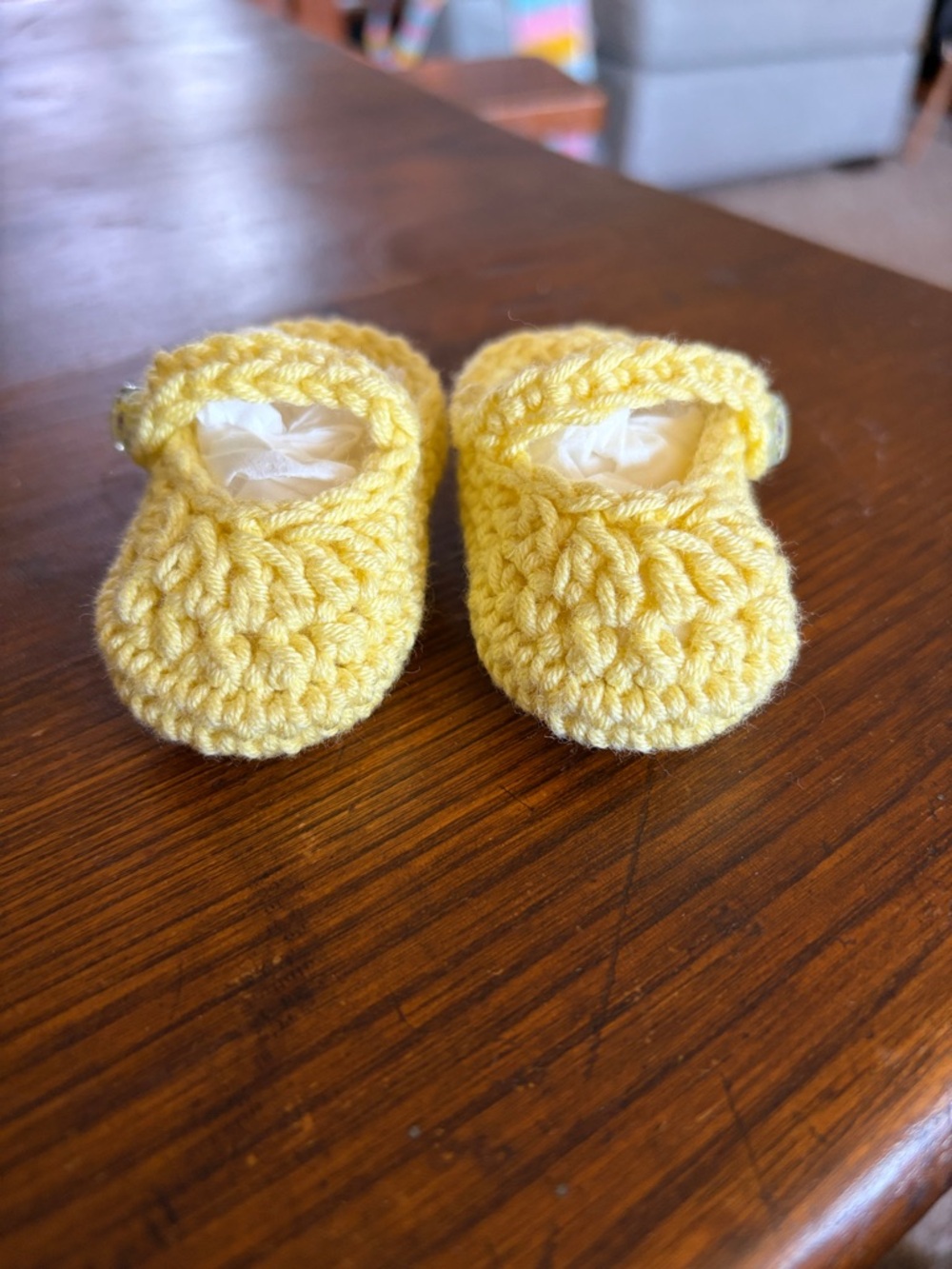 Handmade Yellow Crochet Baby Mary Jane Booties